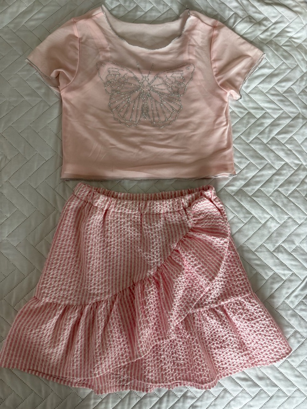 Set for girls: Pink Butterfly Top & Pink Ruffle Skirt